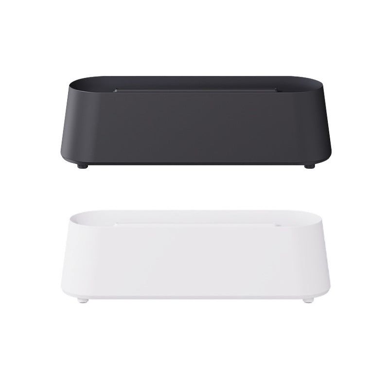 Two rectangular planters, one black and one white, on a white background
