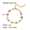Bracelet with colorful flower-shaped charms on a white background
