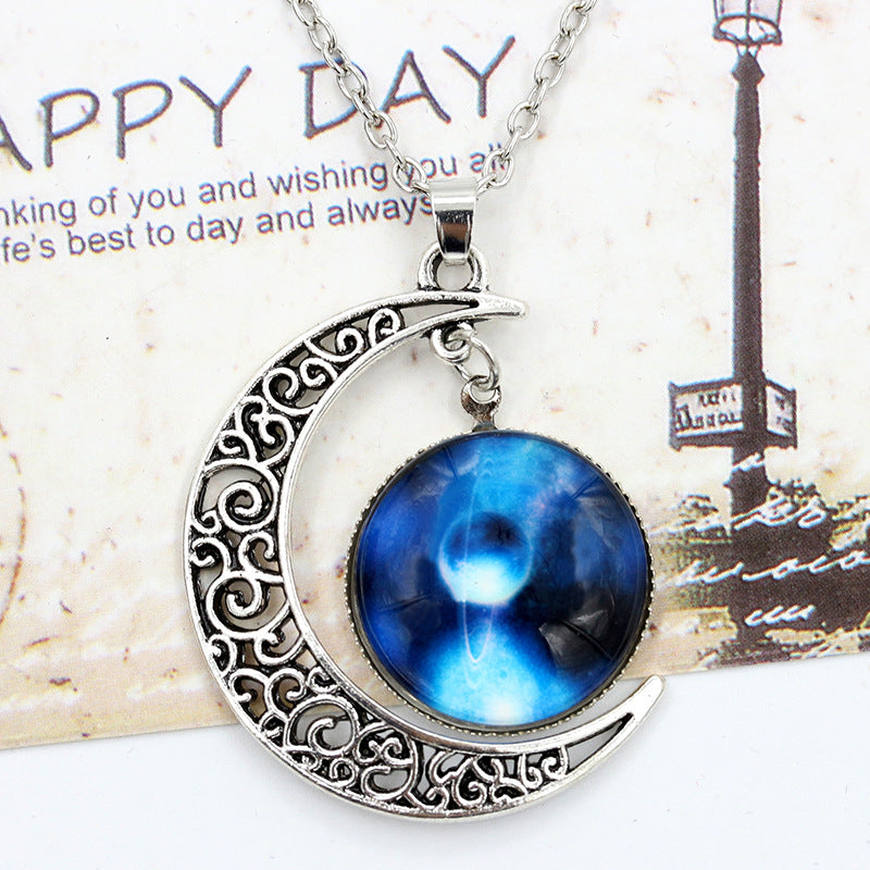 Necklace with a blue pendant on a decorative card