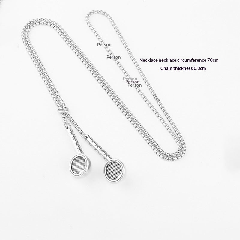 Silver necklace with chain thickness and length measurements on a white background