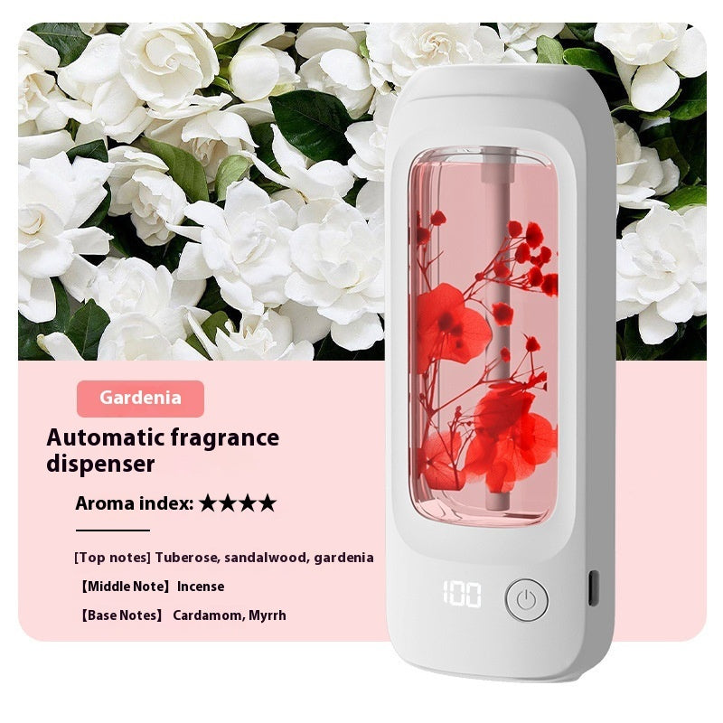 Automatic fragrance dispenser with red flowers on a white background