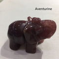 Carved aventurine stone elephant on a white background with 'Aventurine' text.