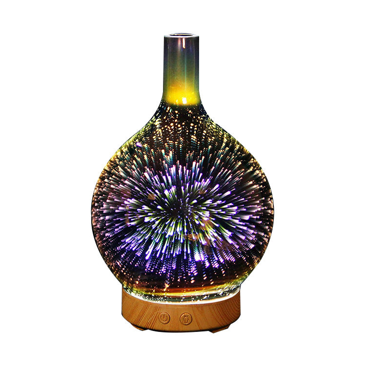 Decorative diffuser with colorful light display on a white background