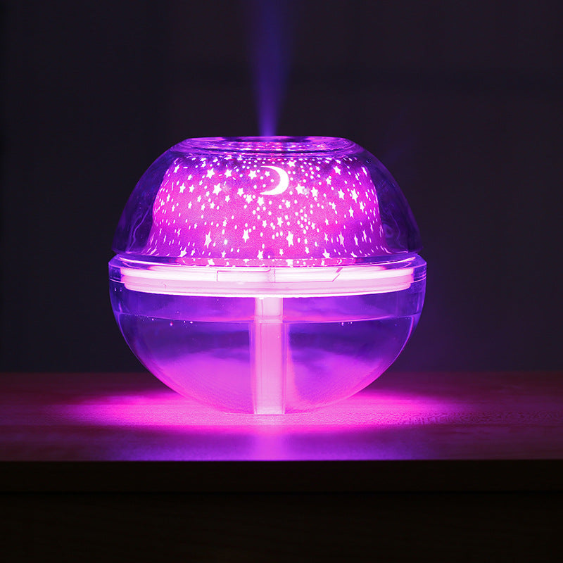 Colorful spherical light projector on a dark background