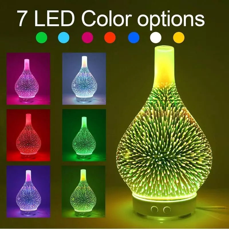 Decorative lamp with 7 LED color options displayed on a dark background