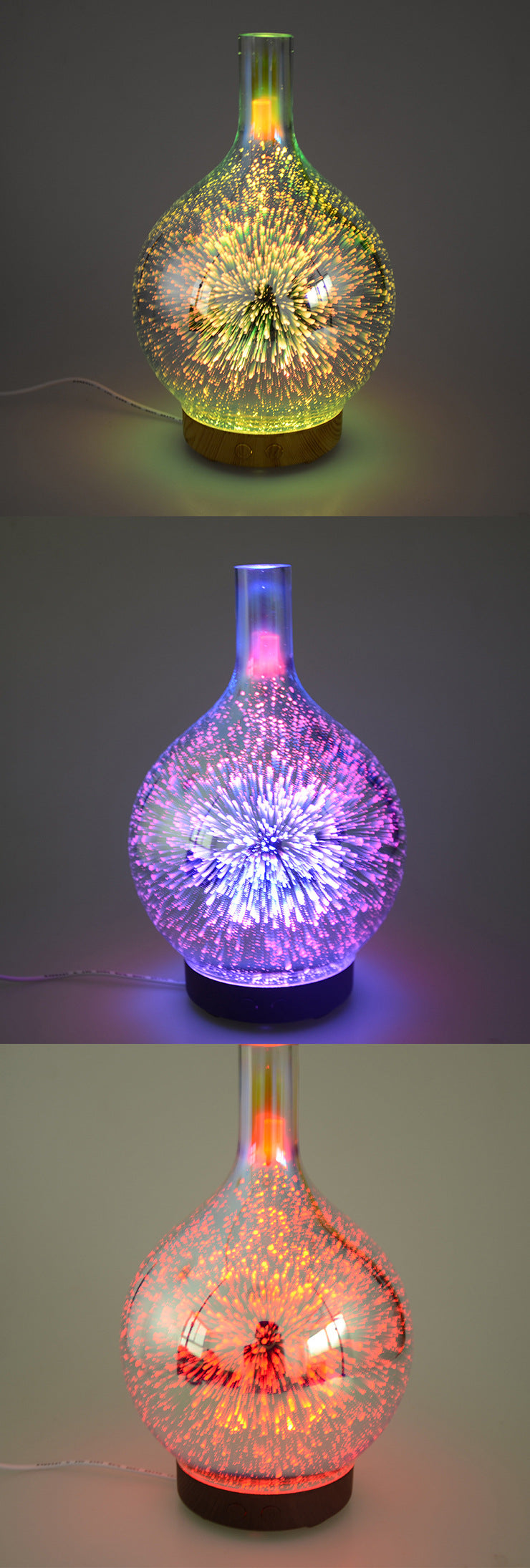 Decorative bottle with colorful LED lights on a gray background
