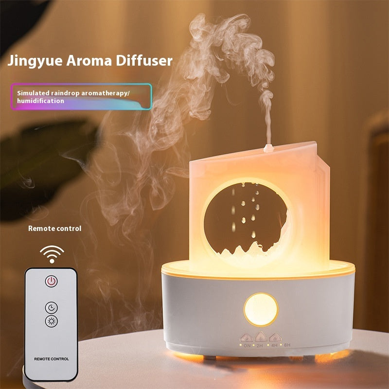 Jingyue Aroma Diffuser with remote control on a wooden surface