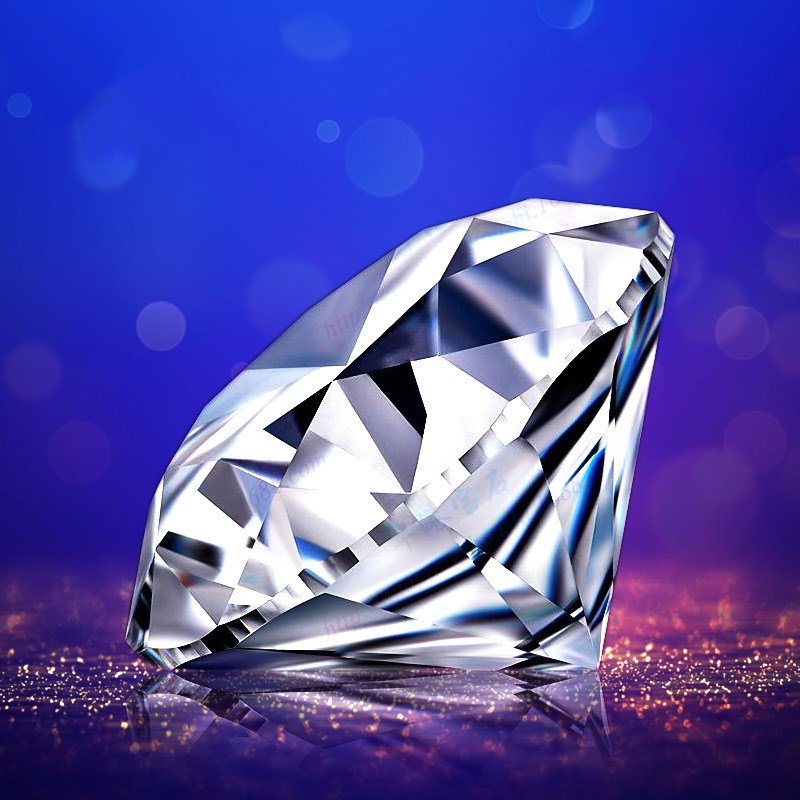 Diamond on a reflective surface with a purple and blue gradient background