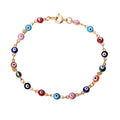 Bracelet with multicolored eye-shaped beads on a white background