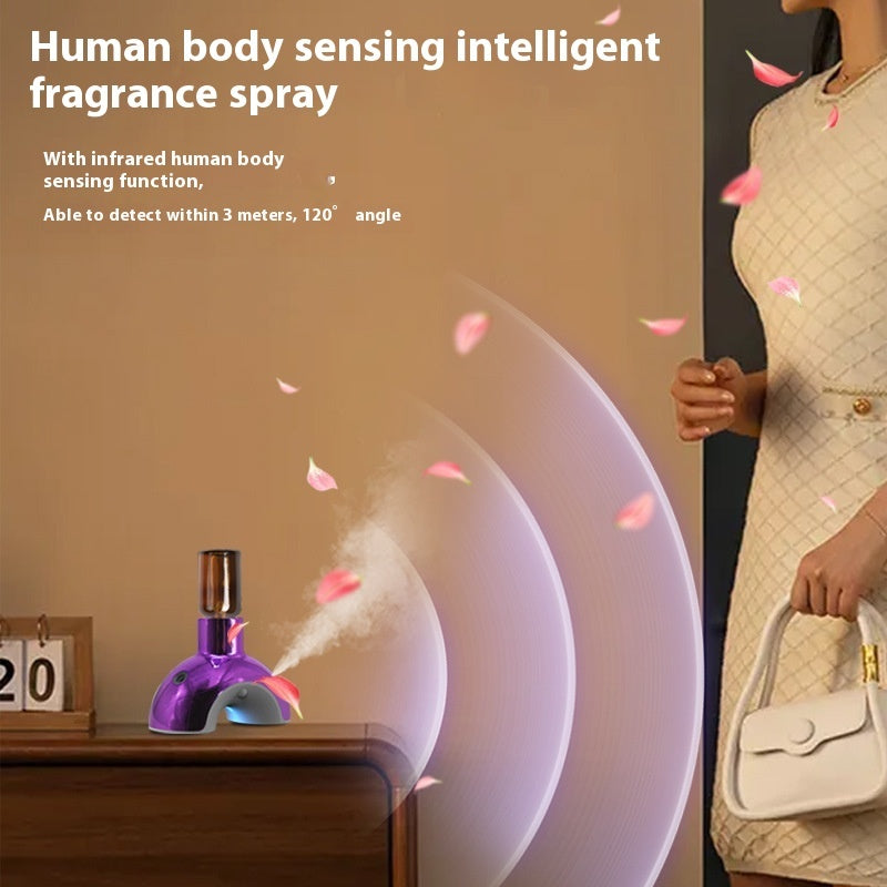 Intelligent fragrance spray with person and product illustration