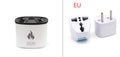 Two travel adaptors, one with a flame symbol and the other labeled 'EU', on a white background.