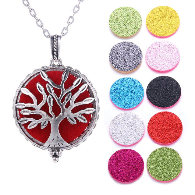 Tree of Life pendant necklace with colorful round pendants on a white background