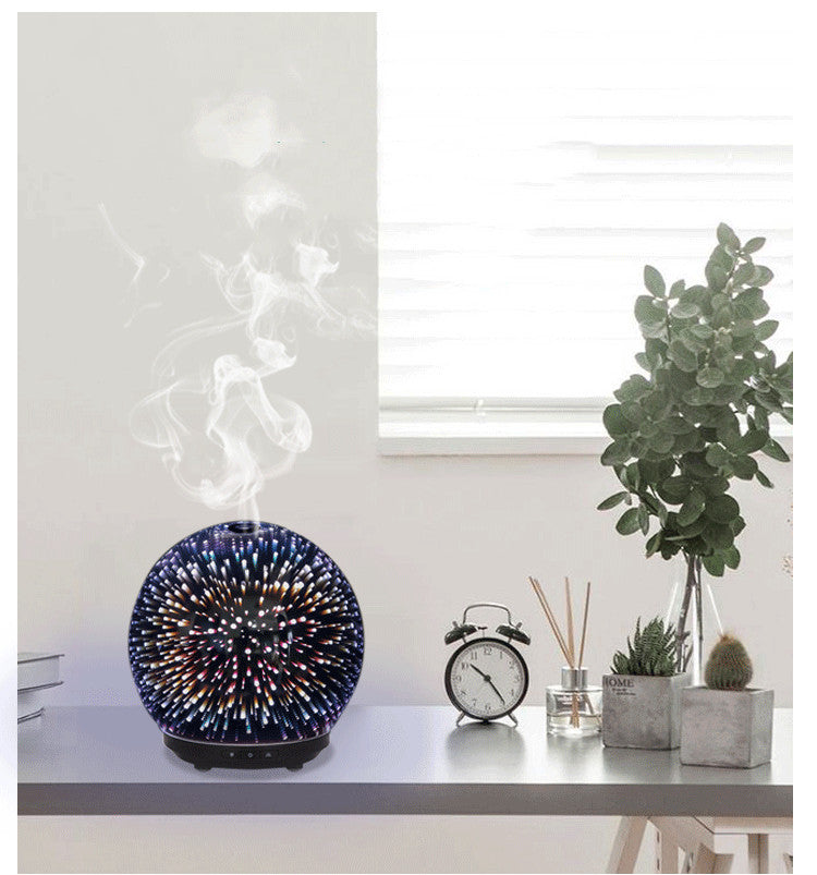 Decorative diffuser on a table with plants and clock in the background