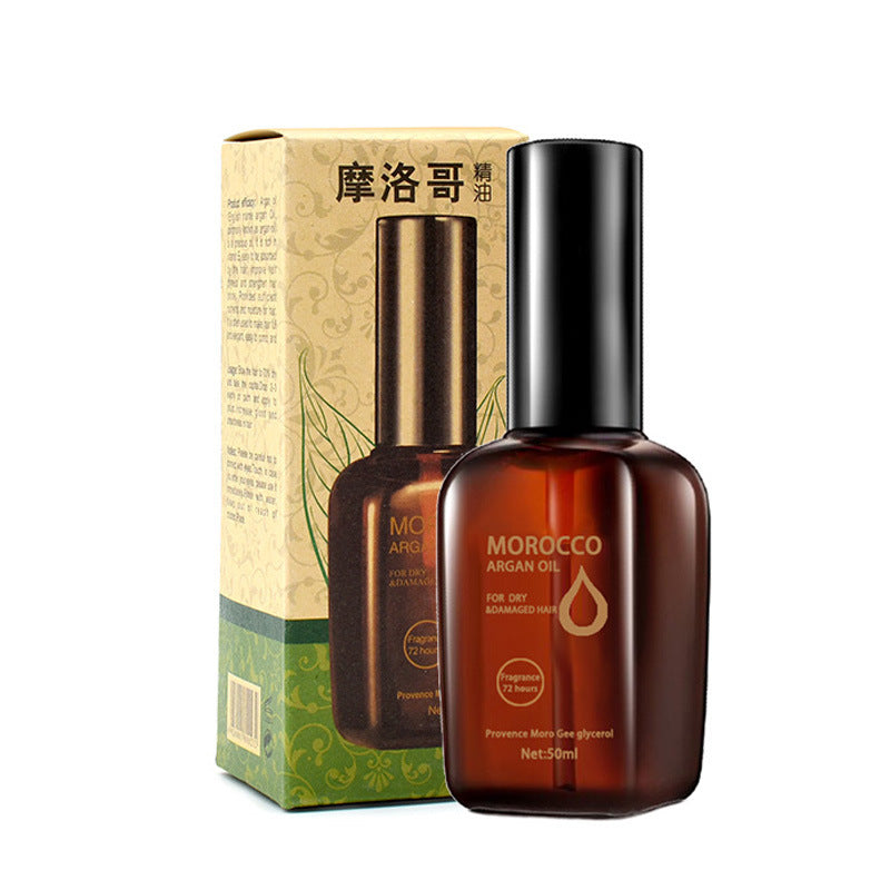 Moroccan argan oil bottle and packaging on a white background