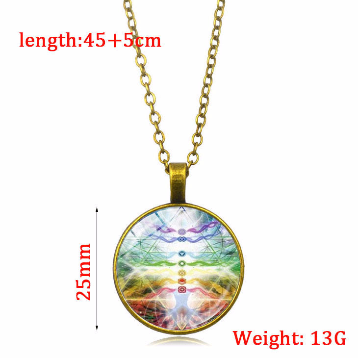 Necklace with a colorful pendant and chain on a white background