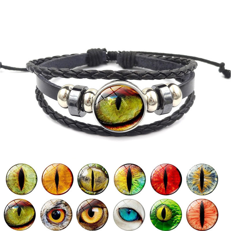 Bracelet with eye-shaped glass bead and additional beads displayed below on a white background