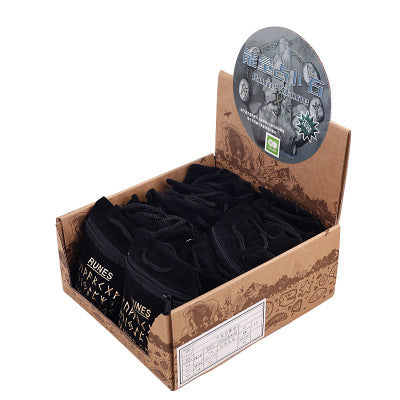 Box of black socks with a circular label on a white background