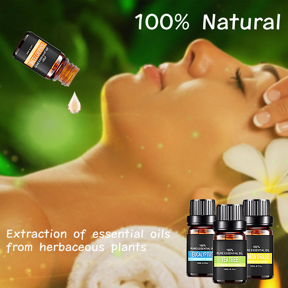 Woman receiving a facial with essential oils and plants in the background