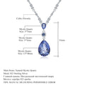Jewelry necklace with blue gemstones and measurements on a white background