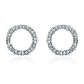 Pair of round earrings with diamond accents on a white background