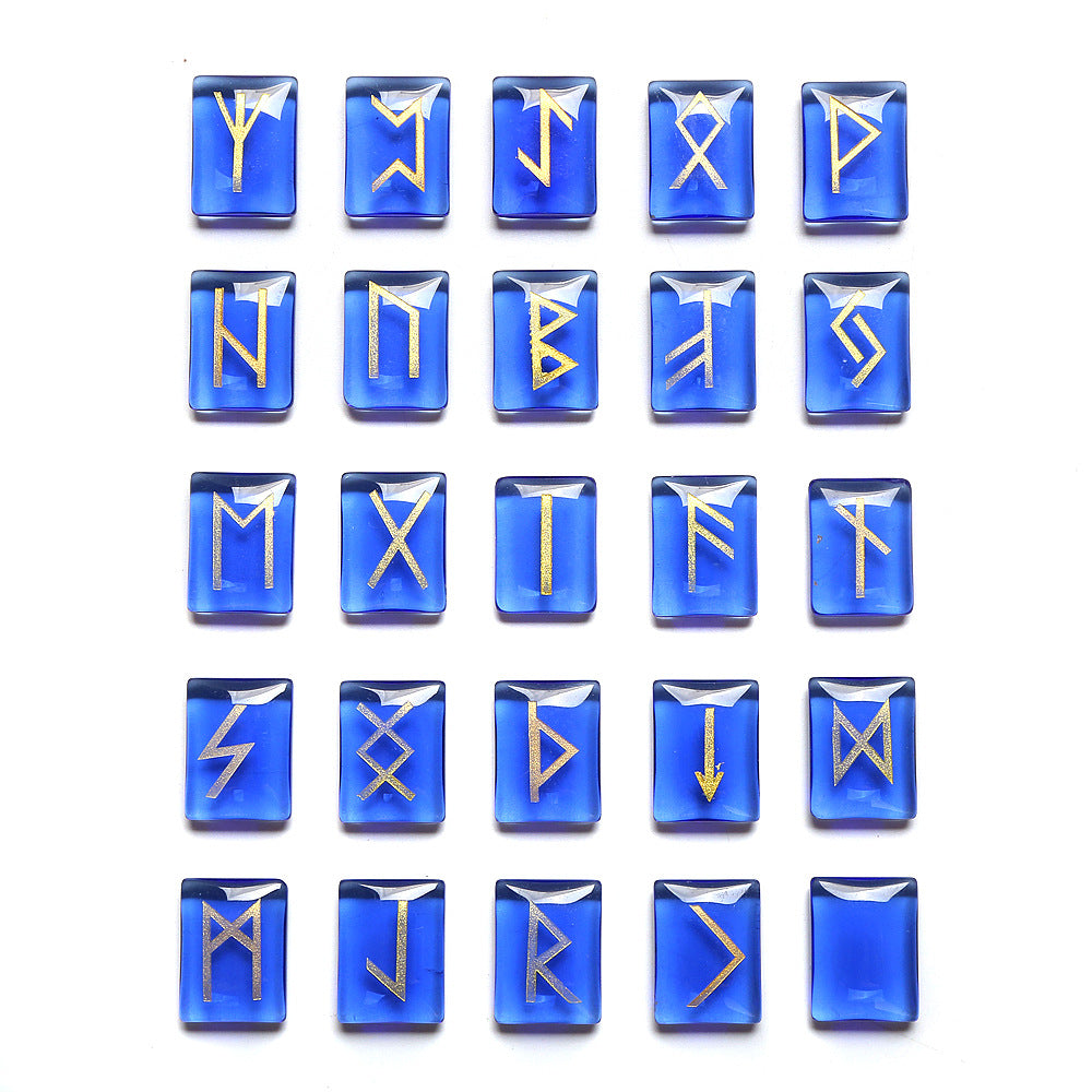 Set of blueRunes with gold symbols on a white background