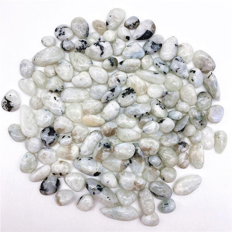 Assorted small pebbles on a white background