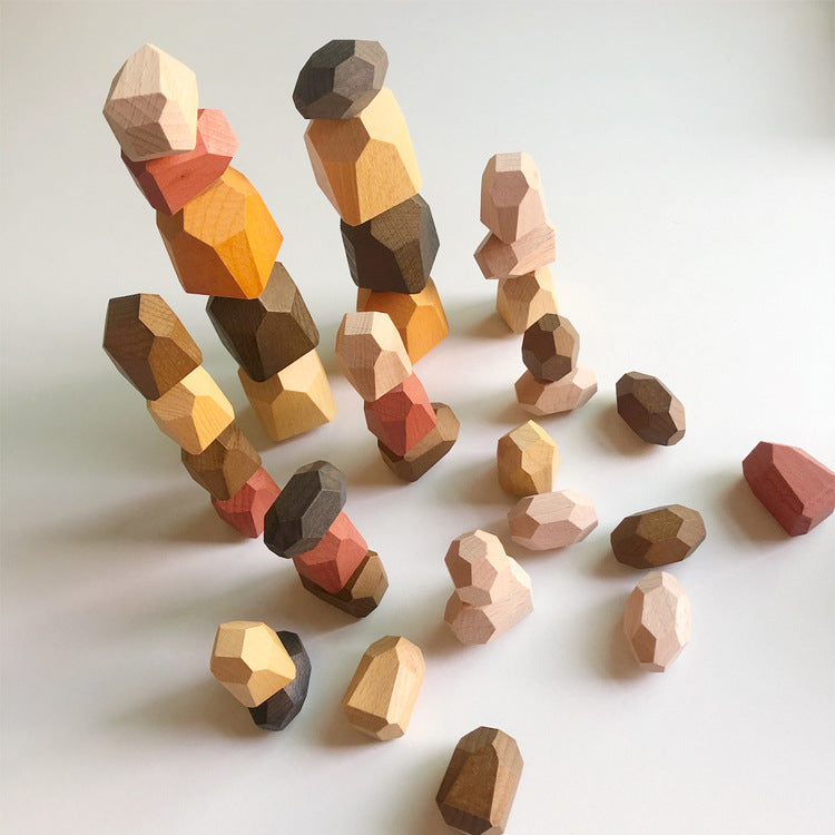 Set of wooden geometric shapes on a light background