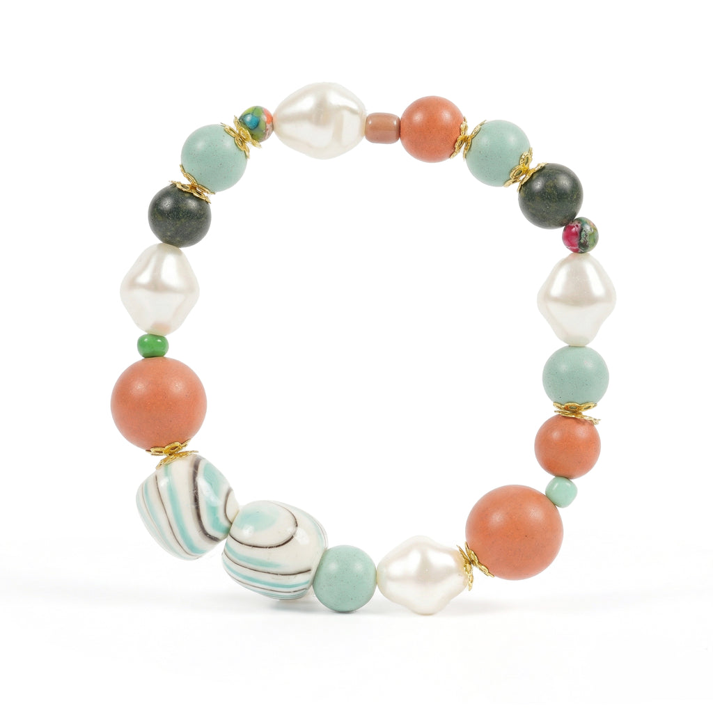 Multicolored beaded bracelet on a white background