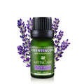 Artiscare lavender essential oil bottle with lavender flowers on a white background