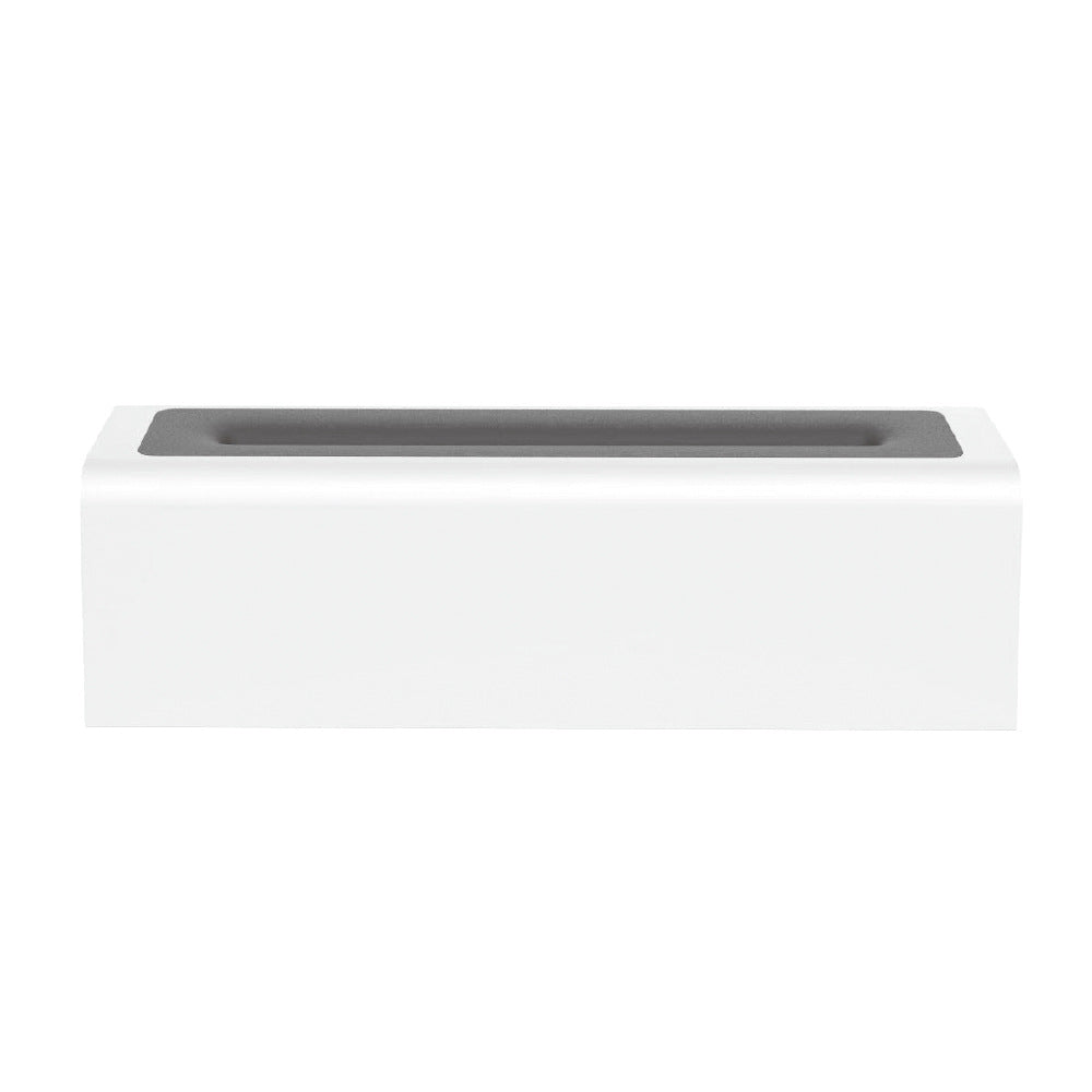 White rectangular planter with gray top on a white background