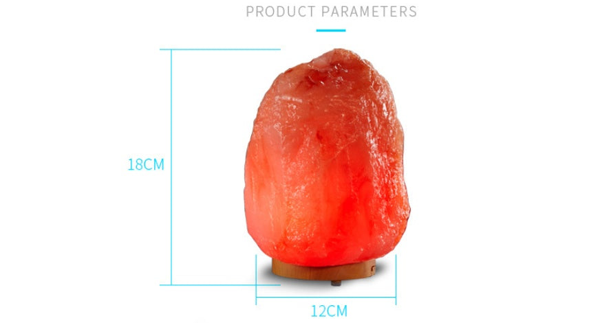 Himalayan salt lamp with dimensions on a white background