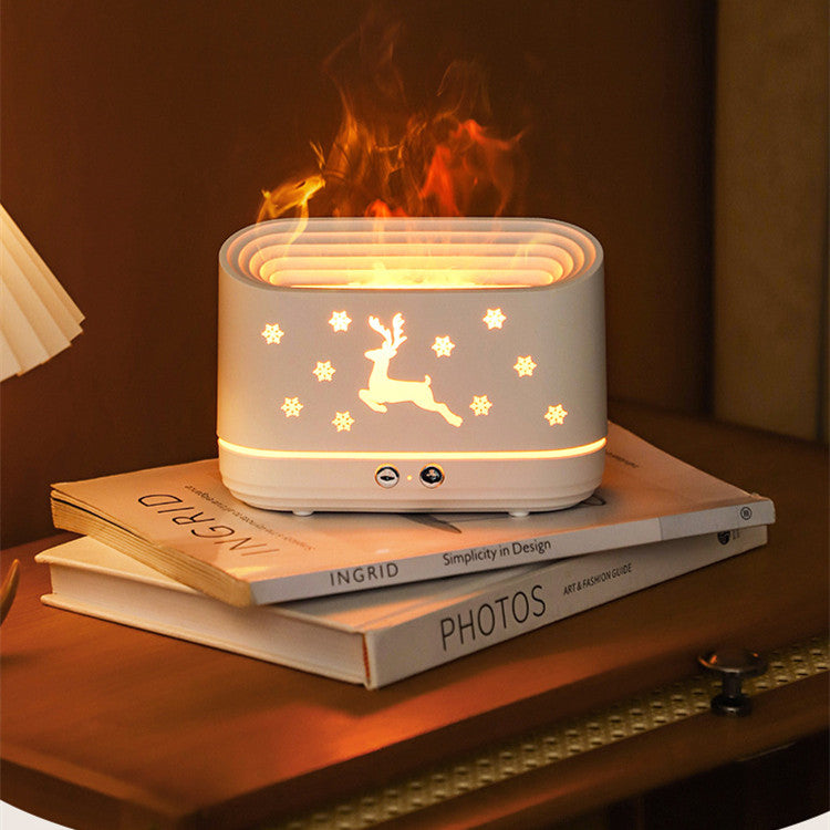 Decorative lamp with flame effect on top of books