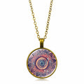 Necklace with a colorful mandala pendant on a white background