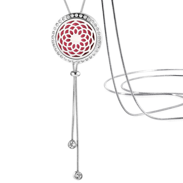 Necklace with a red floral pendant on a white background