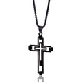 Black cross pendant necklace on a white background