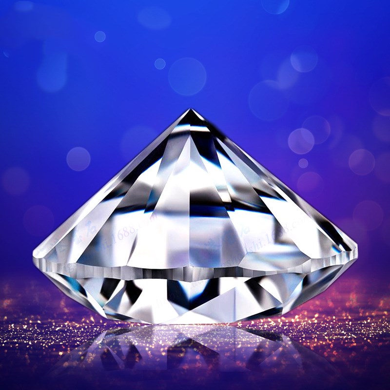 Diamond crystal on a reflective surface with a purple and blue gradient background