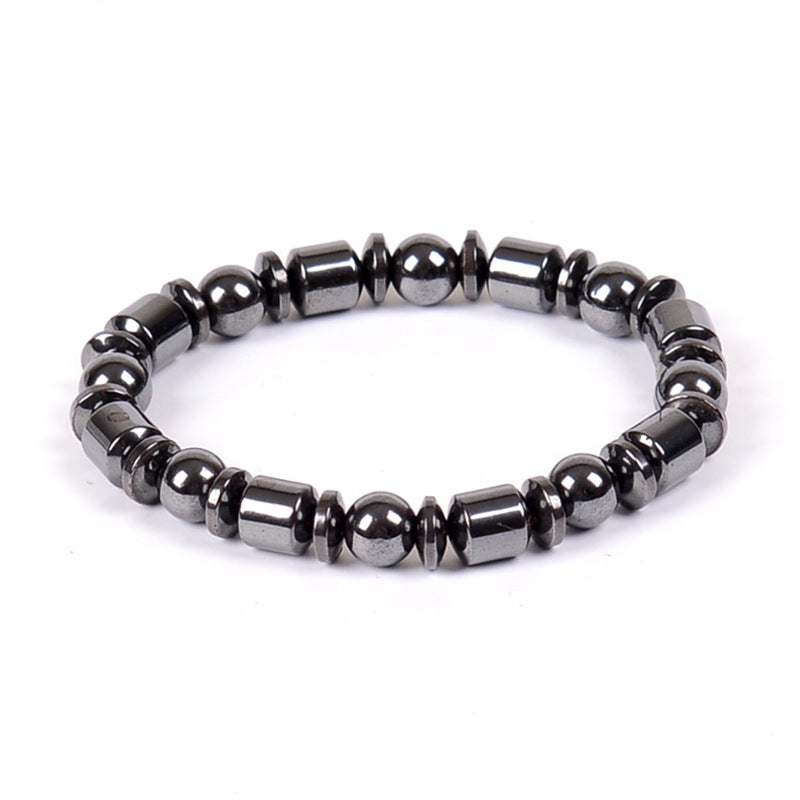 Black beaded bracelet on a white background