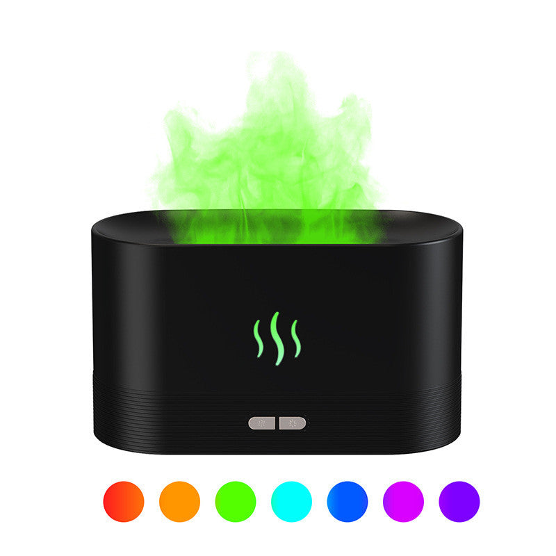 Black electronic device with green flames on a white background