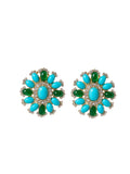 Pair of earrings with turquoise and green gemstones on a white background