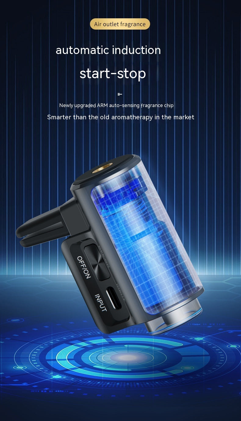 Car air freshener with blue light on a dark background