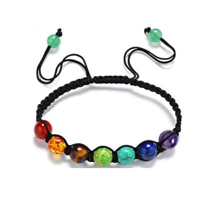 Chakra beaded bracelet with colorful beads on a white background