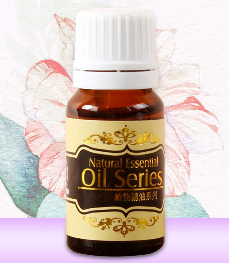 Bottle of natural essential oil series with decorative background