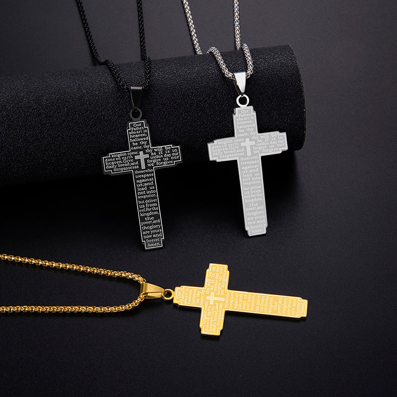 Three cross-shaped pendants on black background