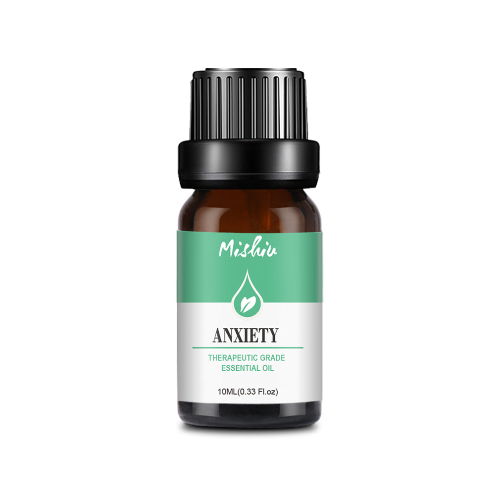 Bottle of Mishkin Anxiety essential oil on a white background