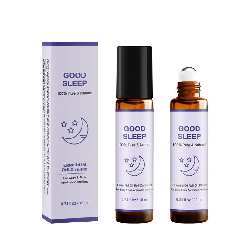Good Sleep essential oil roll-on blend packaging on a white background