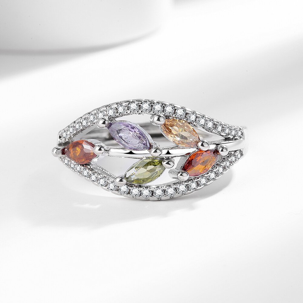 Light-Luxury Personalized Color Gemstone Ring With Exquisite Design And Open Cuff Style