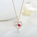 Heart-shaped necklace with red heart pendant on a white background