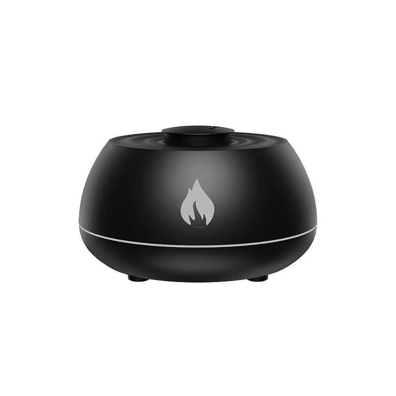 Black humidifier with a flame logo on a white background