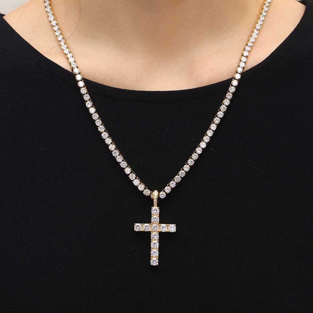 Necklace with a cross pendant on a black background