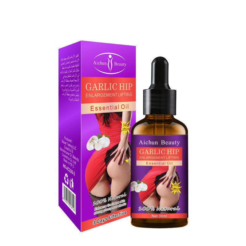 Aichun Beauty Garlic Hip Essential Oil bottle and packaging on a white background